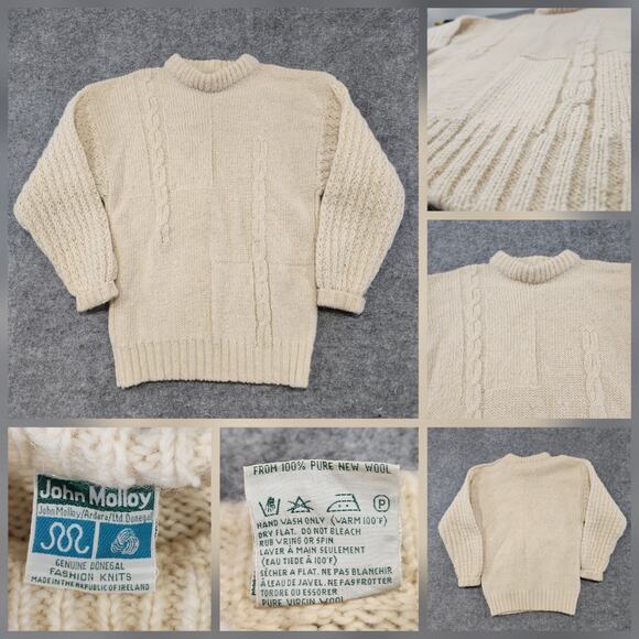 VTG John Molloy 100% Wool Mens XL? Cableknit Ireland Fisherman Crewneck Sweater - Picture 1 of 14